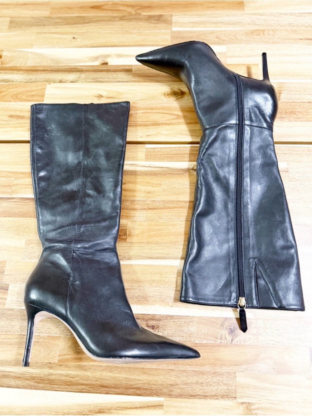 Schutz Mikki Up Casual Black Leather Knee High Tall Stiletto Boots Size 8.5 $298 - Picture 7 of 10
